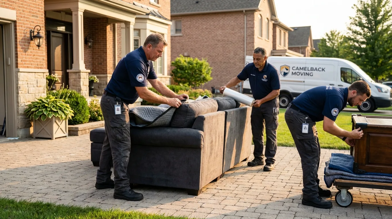 Large estate moving crew wrapping furniture in Bath, ME